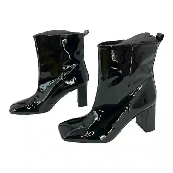 Good American Black Patent Leather Square Toe Boots Size 8 NWT $249 MSRP - Picture 4 of 5